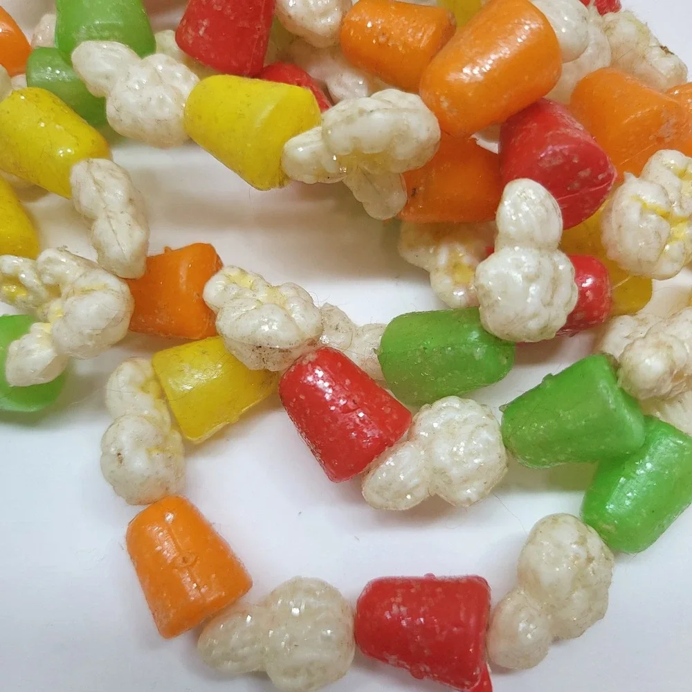 Vtg Plastic Glittered Popcorn and Gumdrop Christmas Garland (2) 8.5ft Strands
